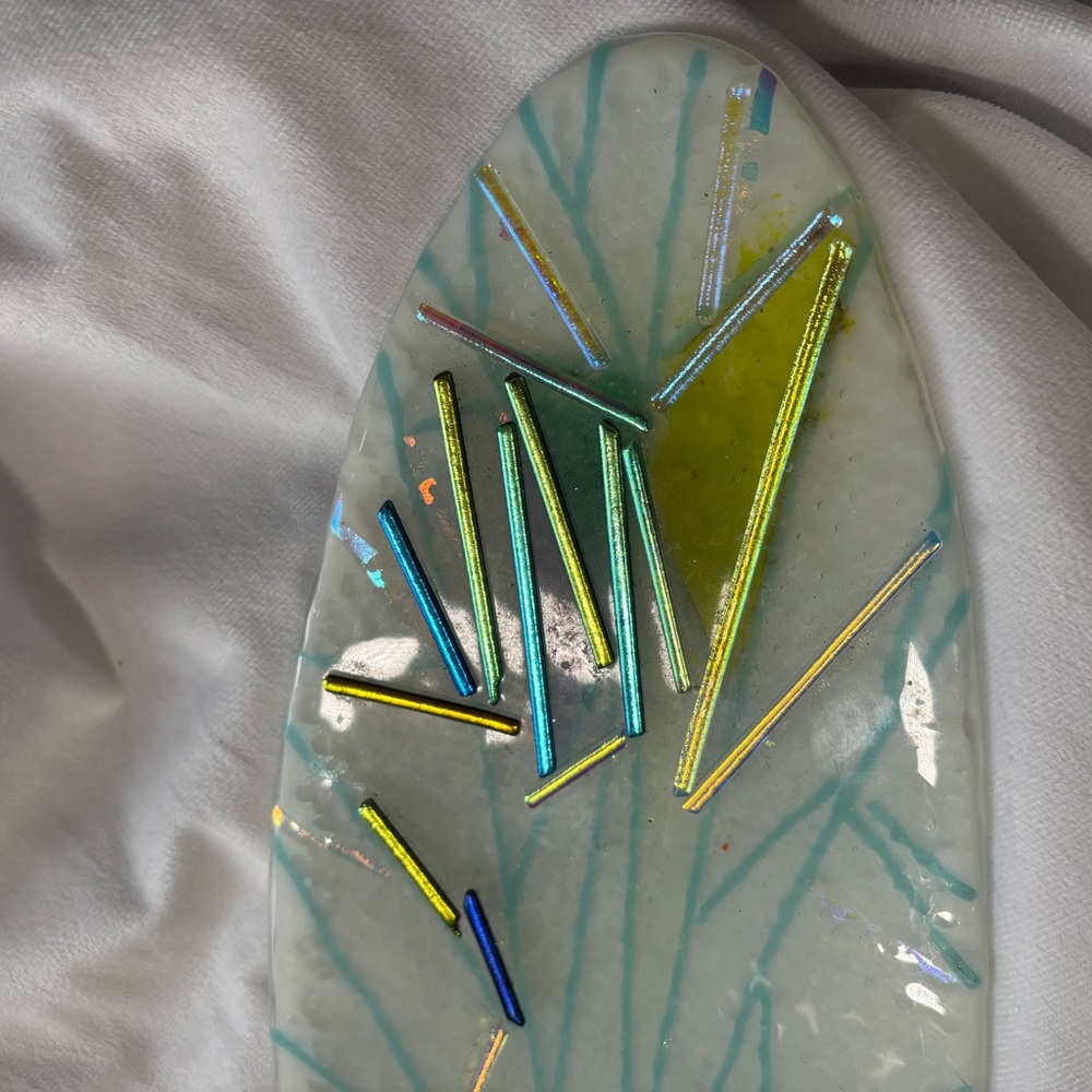 MCM Contemporary Abstract Art Elongated Oval Fused Glass Piece Decor Piece - Picture 4 of 10